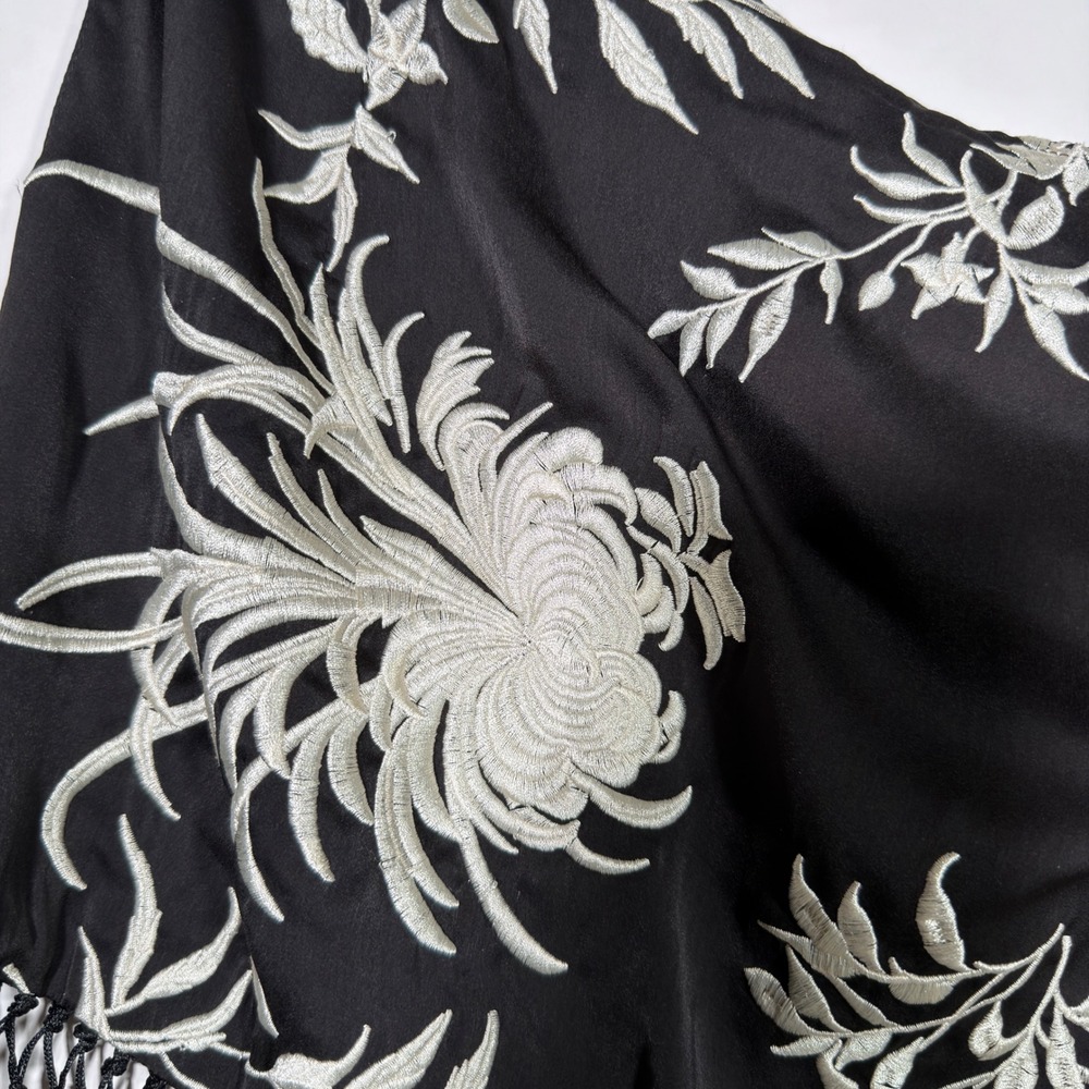 Zara Black Embroidered Fringe Wrap‎ Skirt Sarong Cover Up Women's L NWT - Picture 4 of 7